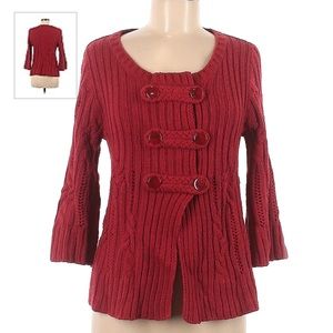Heather B 3/4 Bell Sleeve Cable Knit Women’s Cardigan Sweater‎ Brick Red XL